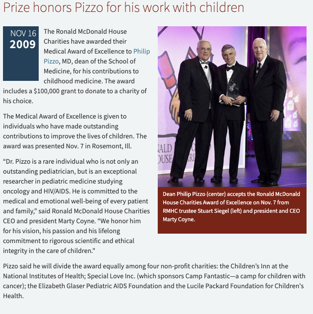 Prize honors Pizzo for his work with children