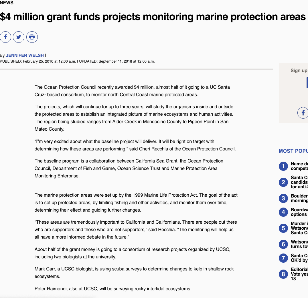 $4 million grant funds projects monitoring marine protection areas