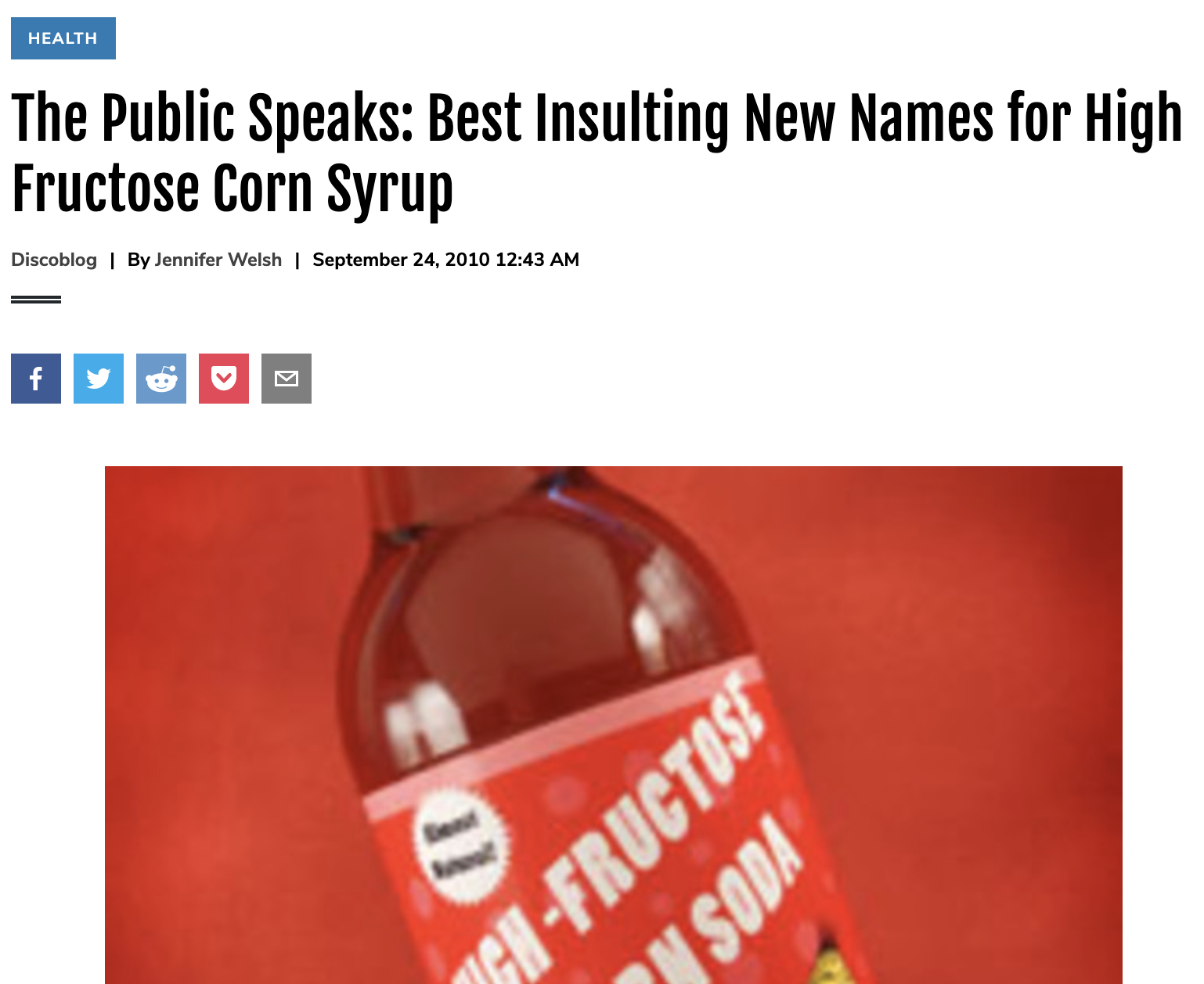 The Public Speaks: Best Insulting New Names for High Fructose Corn Syrup