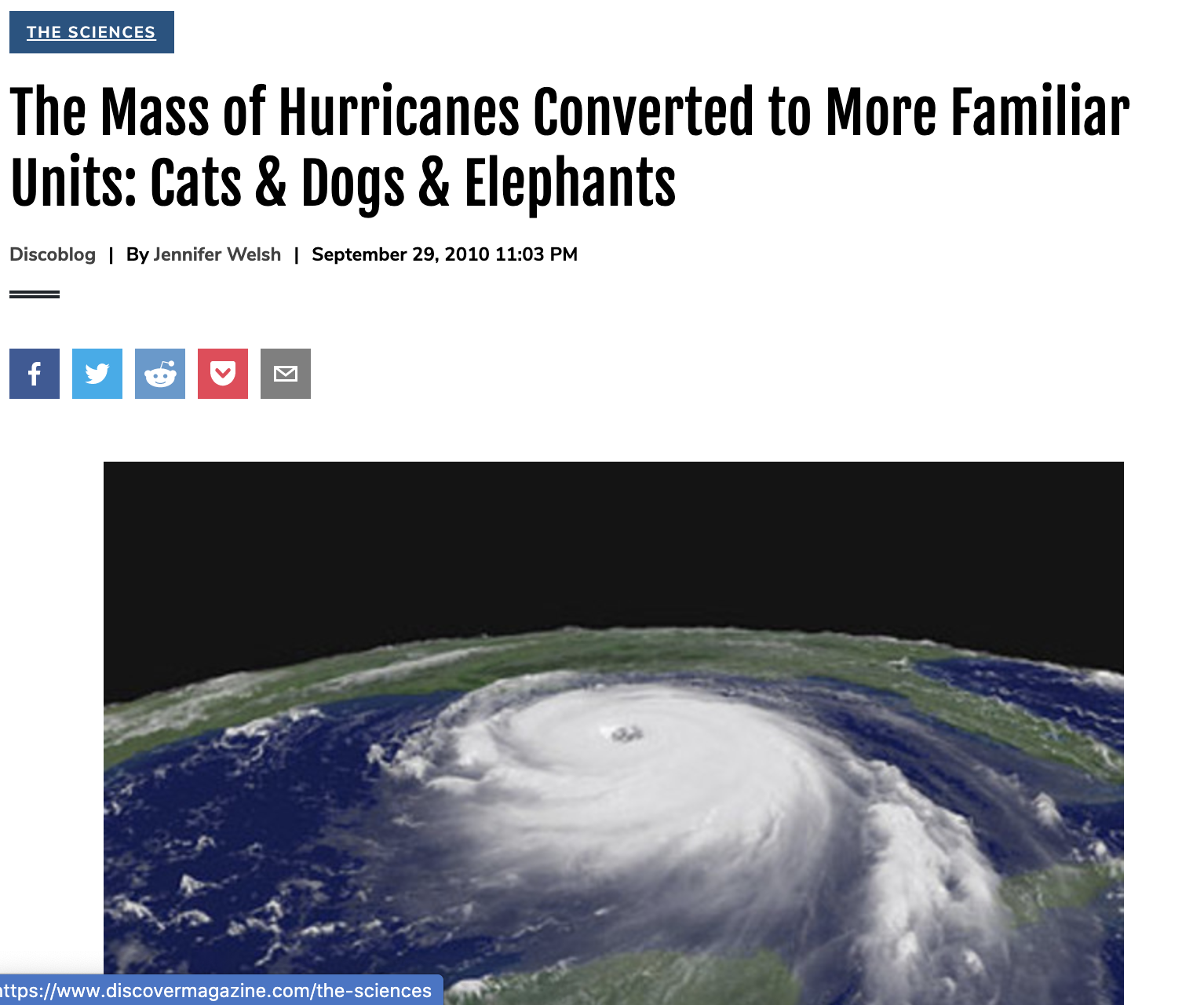 The Mass of Hurricanes Converted to More Familiar Units: Cats & Dogs & Elephants