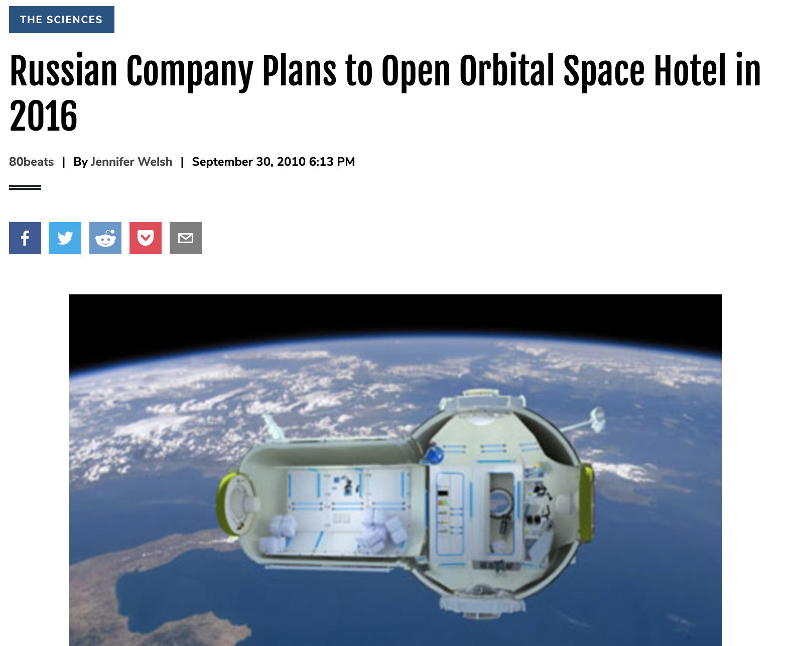 Russian Company Plans to Open Orbital Space Hotel in 2016