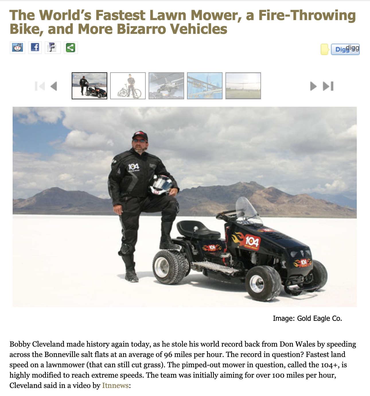 The World’s Fastest Lawn Mower, a Fire-Throwing Bike, and More Bizarro Vehicles