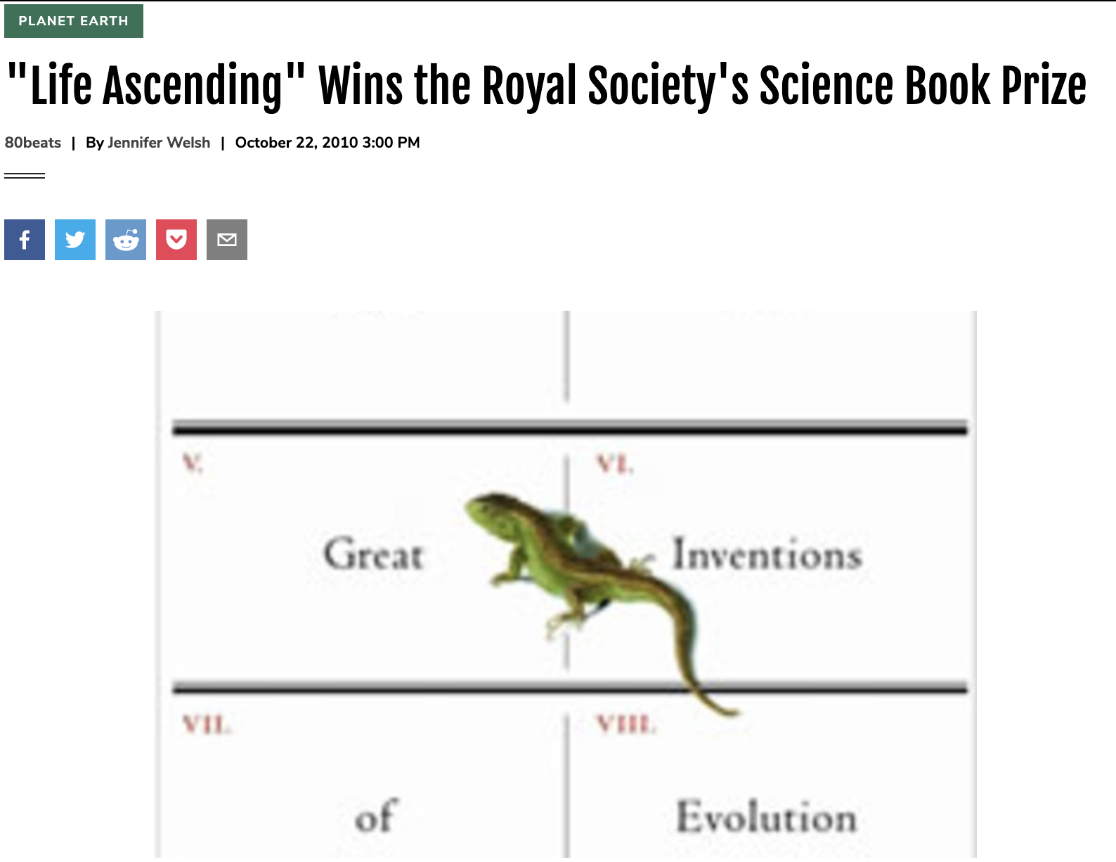 “Life Ascending” Wins the Royal Society’s Science Book Prize