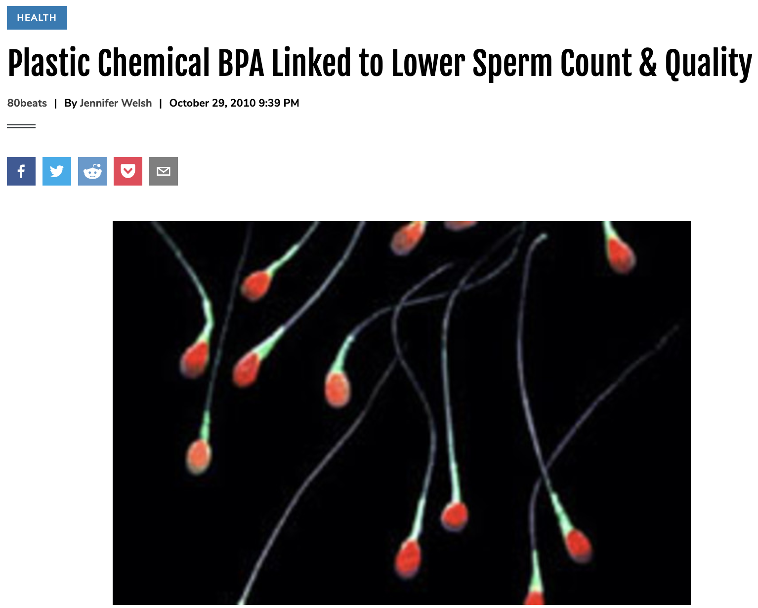 Plastic Chemical BPA Linked to Lower Sperm Count & Quality