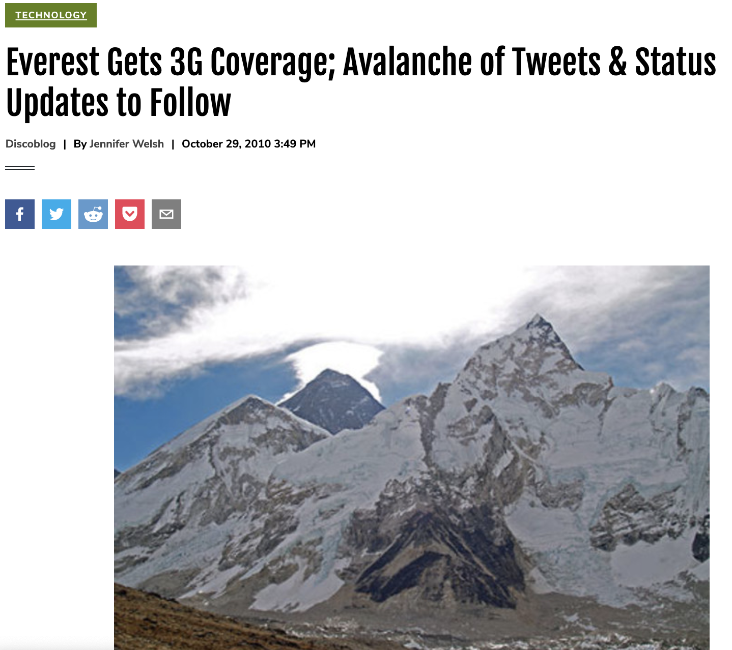 Everest Gets 3G Coverage; Avalanche of Tweets & Status Updates to Follow