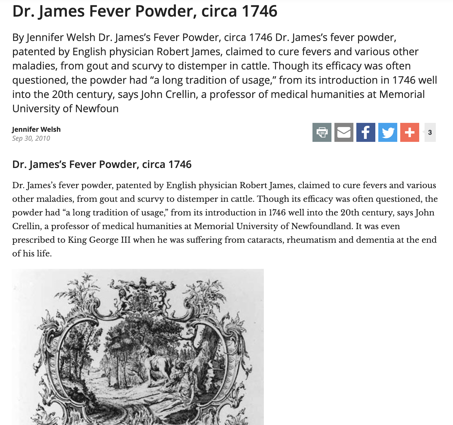 Dr. James’s Fever Powder, circa 1746