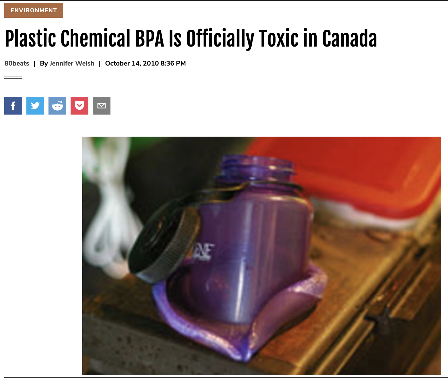 Plastic Chemical BPA Is Officially Toxic in Canada