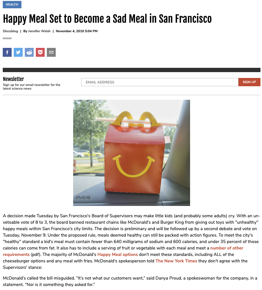 Happy Meal Set to Become a Sad Meal in San Francisco