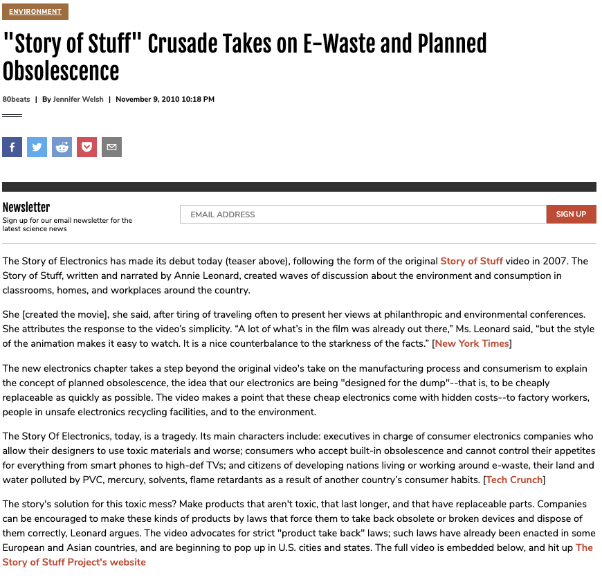 “Story of Stuff” Crusade Takes on E-Waste and Planned Obsolescence