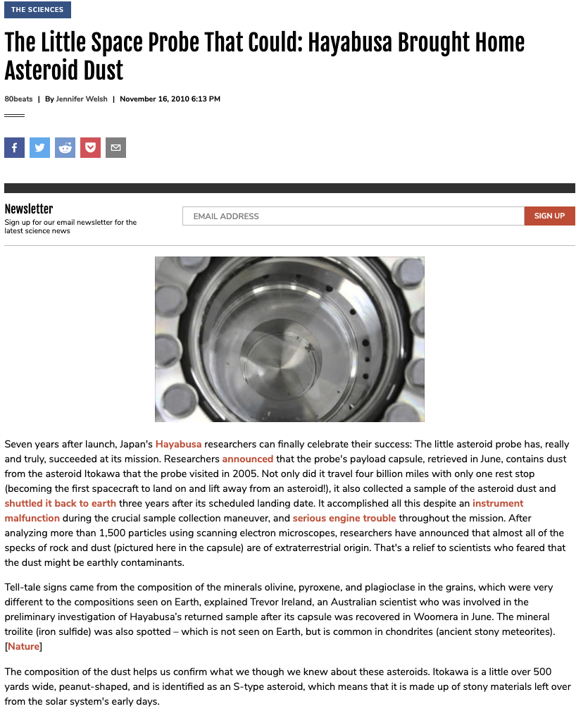 The Little Space Probe That Could: Hayabusa Brought Home Asteroid Dust