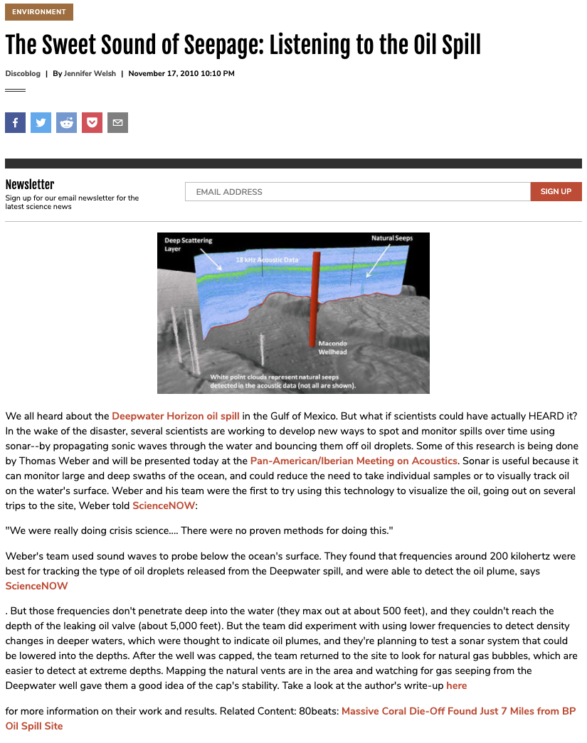 The Sweet Sound of Seepage: Listening to the Oil Spill