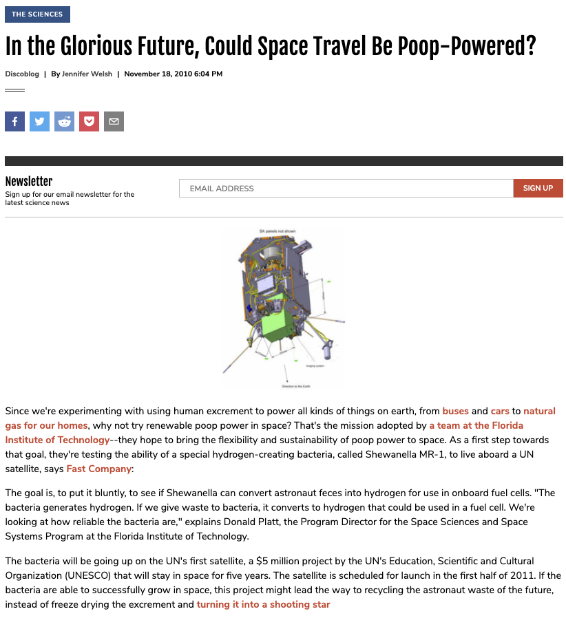 In the Glorious Future, Could Space Travel Be Poop-Powered?