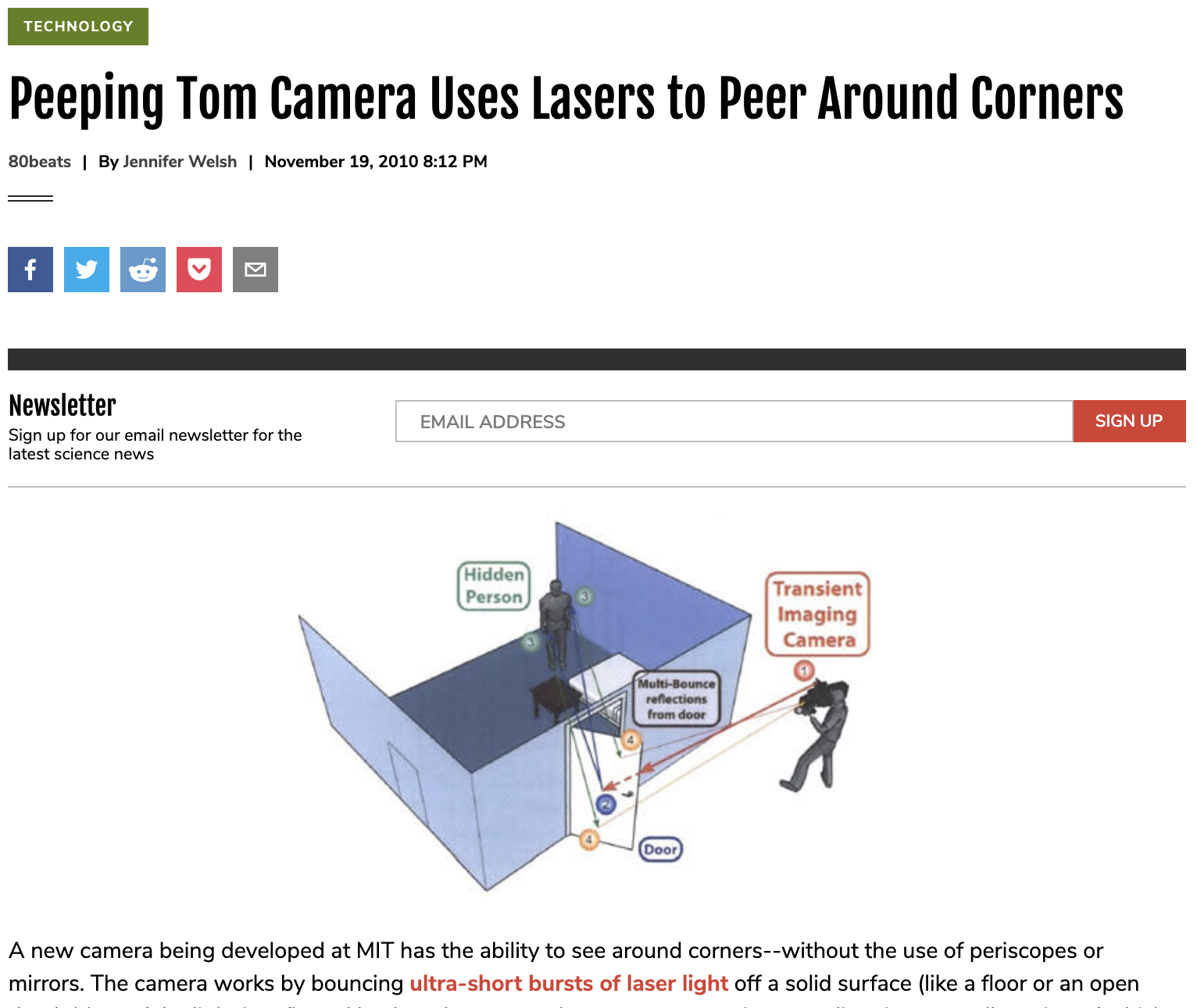 Peeping Tom Camera Uses Lasers to Peer Around Corners