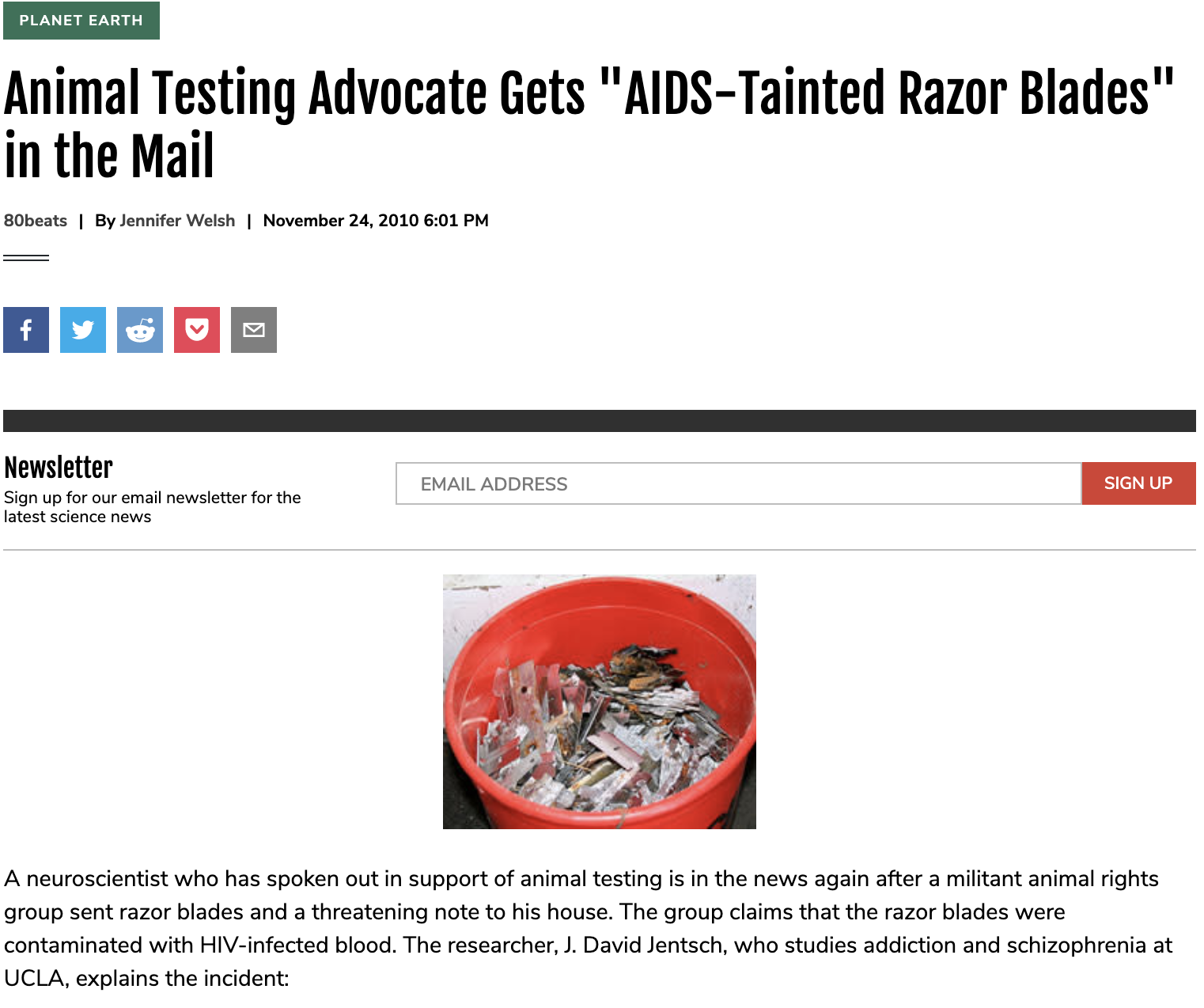 Animal Testing Advocate Gets “AIDS-Tainted Razor Blades” in the Mail