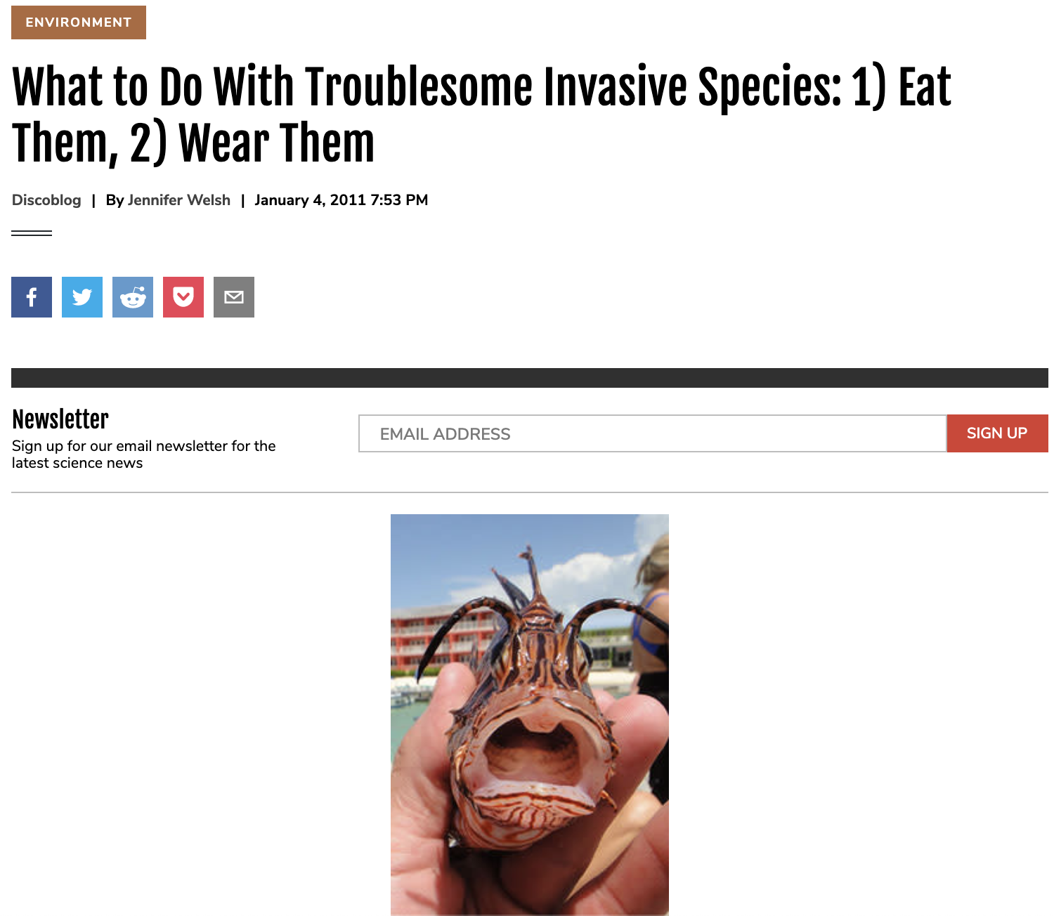 What to Do With Troublesome Invasive Species: 1) Eat Them, 2) Wear Them