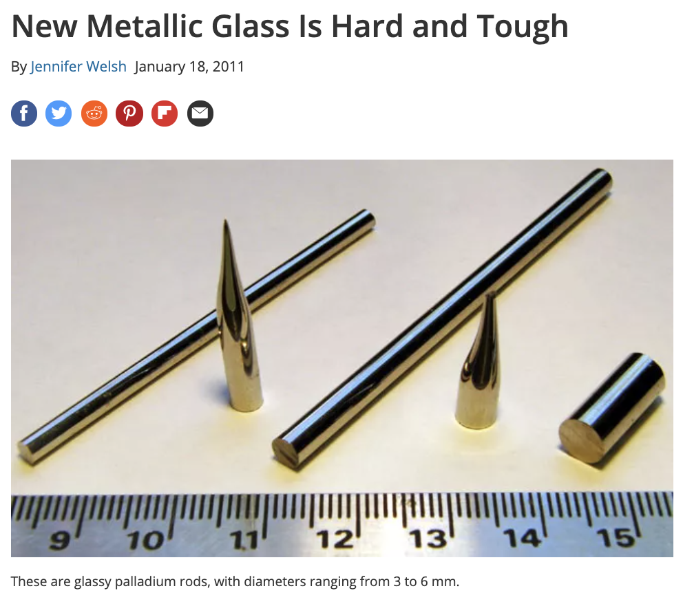 New Metallic Glass Is Hard and Tough